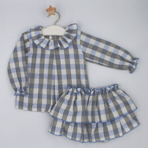 Rapife Girls Blue Check Skirted Jam Set