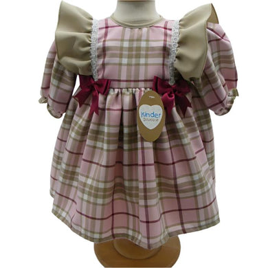 Kinder Girls Pink & Tan Tartan Dress