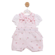Load image into Gallery viewer, Mintini Baby Girls Pink Crinkle Floral Dungaree Set