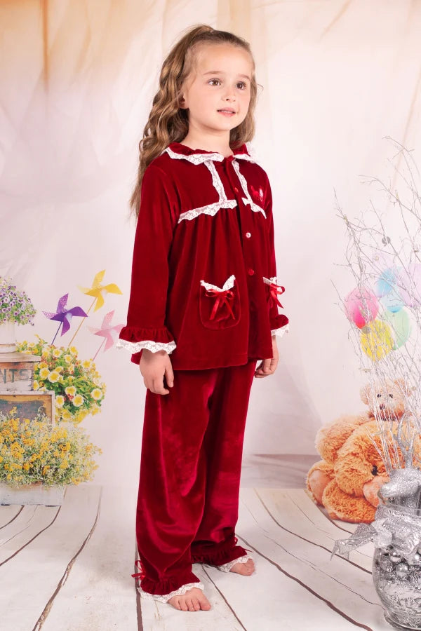 Beau Kids Velour Lace Pyjamas
