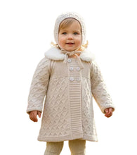 Load image into Gallery viewer, Pex Beige Faux Fur Pram Cardigan &amp; Bonnet