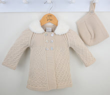 Load image into Gallery viewer, Pex Beige Faux Fur Pram Cardigan &amp; Bonnet