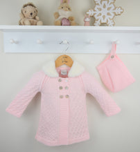 Load image into Gallery viewer, Pex Pink Faux Fur Pram Cardigan &amp; Bonnet