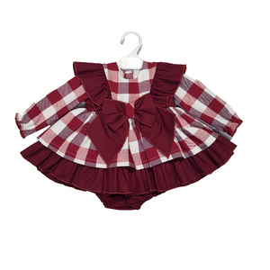 Ceyber Baby Girls Burgundy Check Dress