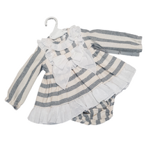 Load image into Gallery viewer, Ceyber Baby Girls Cream and Grey Stripe Dress