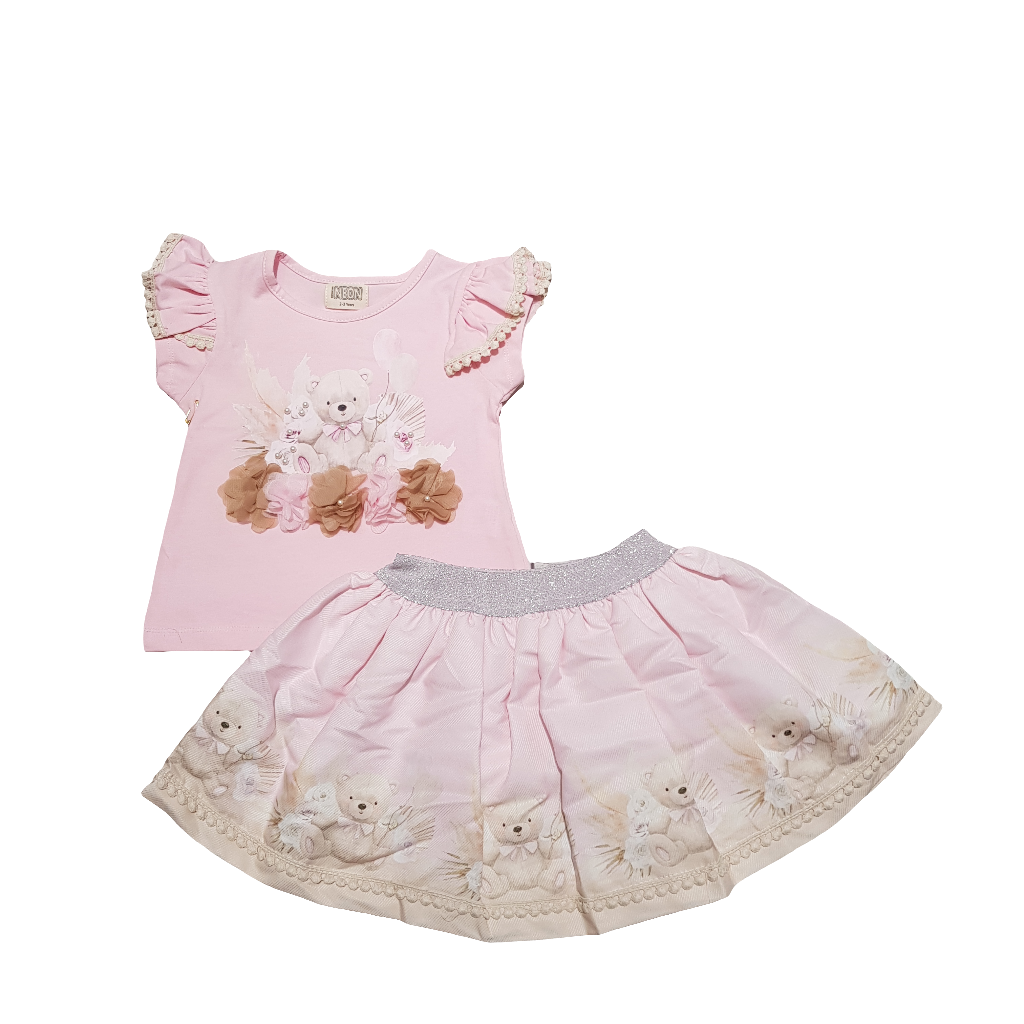 Neon Kids Pink Teddy Bear Skirt Set