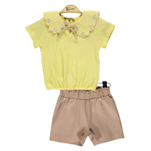 Older Girls Embroidered Collar Short Set