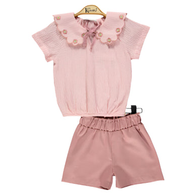 Older Girls Embroidered Collar Short Set