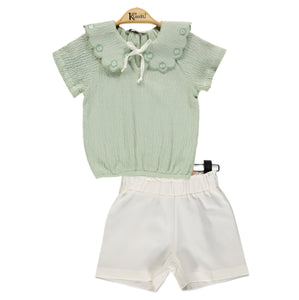 Older Girls Embroidered Collar Short Set