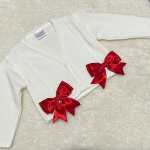 Kinder White With Red Bows Cardigan