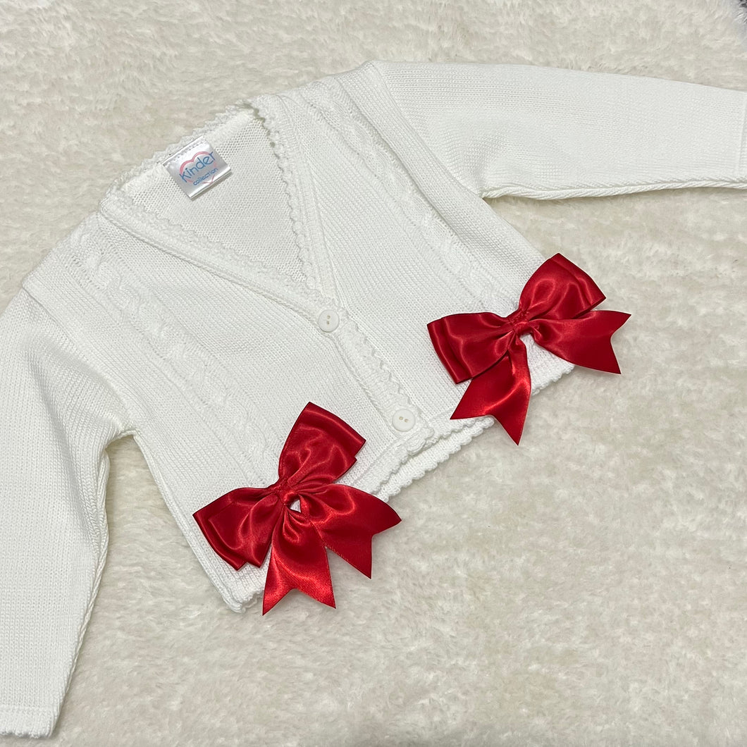 Kinder White With Red Bows Cardigan