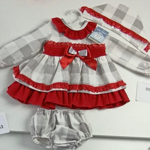 Ceyber Baby Girls Red and Grey Check Dress 3M-36M