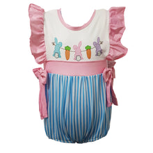 Load image into Gallery viewer, Easter Girls Pink &amp; Blue Stripe Bunny Romper
