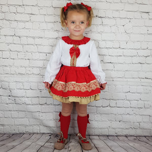 Wee Me Red And Tan Skirt Set