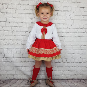 Wee Me Red And Tan Skirt Set