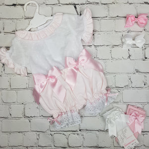 Wee Me Pink Double Bow Bloomer Set