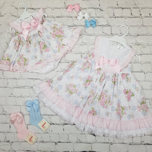 Ceyber Baby Girls Blue And Pink Floral Dress 3M-36M
