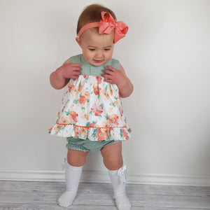 Del Sur Baby Girls Green And Peach Dress