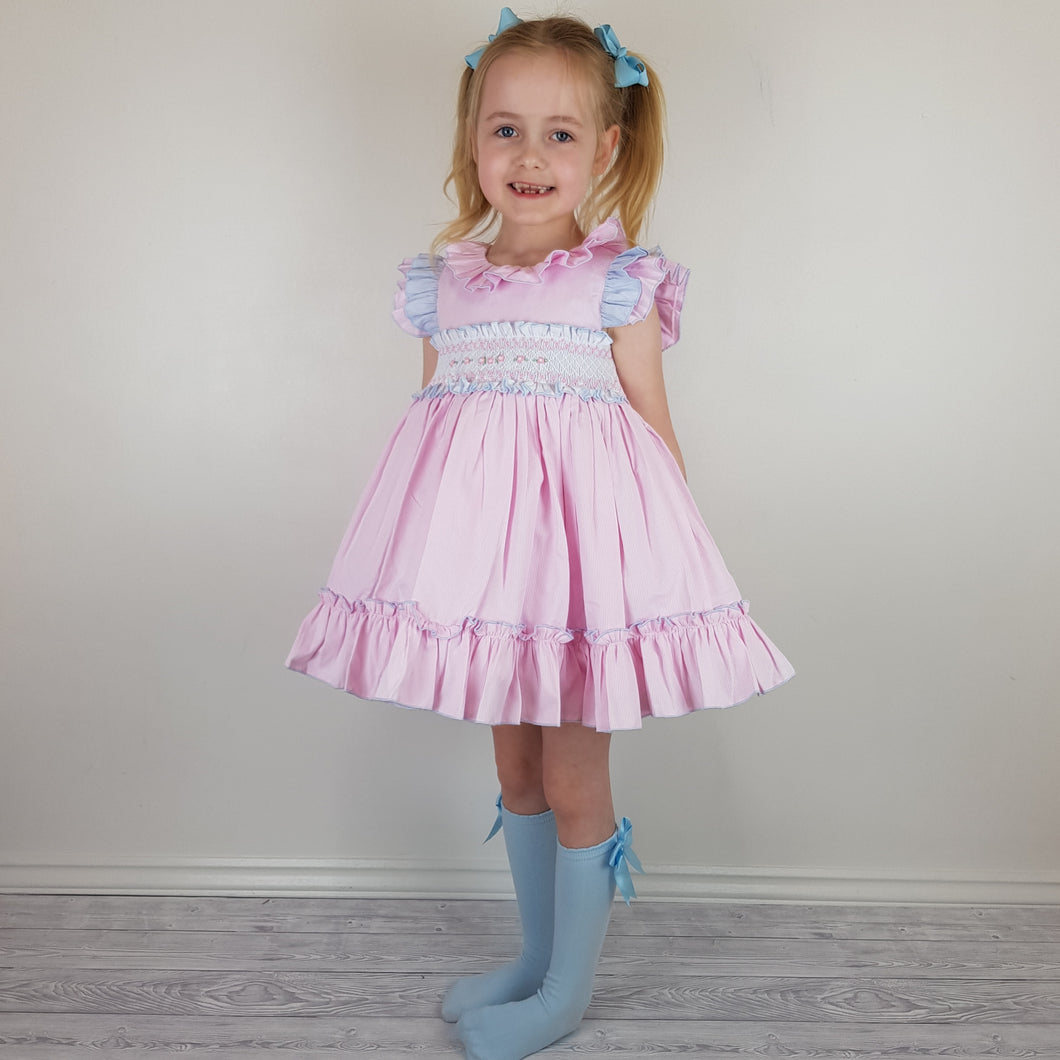 Wee Me Baby Pink And Blue Smocked Dress