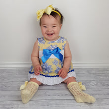 Load image into Gallery viewer, Ceyber Baby Girls Yellow And Blue Dress 3M-36M