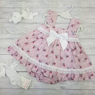 Ceyber Baby Pink And White Floral Dress Set 3M-36M
