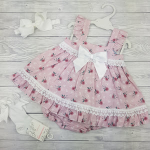 Ceyber Baby Pink And White Floral Dress Set 3M-36M