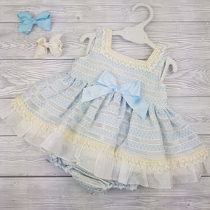 Ceyber Baby Blue And Cream Stripe Dress Set 3M-36M