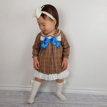 Load image into Gallery viewer, Ceyber Baby Girls Tan Check Dress 3M-36M