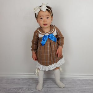 Ceyber Baby Girls Tan Check Dress 3M-36M