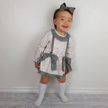 Load image into Gallery viewer, Ceyber Baby Girls Grey Double Bow Dress 3M-36M