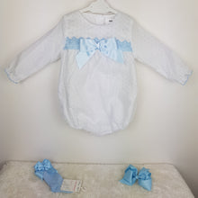 Load image into Gallery viewer, Ceyber Baby Girls Blue Bow Romper 3M-36M