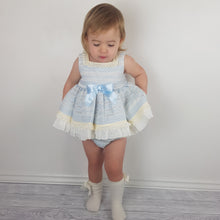 Load image into Gallery viewer, Ceyber Baby Blue And Cream Stripe Dress Set 3M-36M