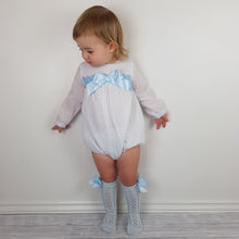 Load image into Gallery viewer, Ceyber Baby Girls Blue Bow Romper 3M-36M