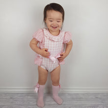 Load image into Gallery viewer, Ceyber Baby Girls Pink Gingham Romper Set 3M-36M