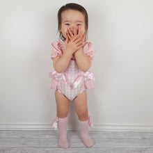 Load image into Gallery viewer, Ceyber Baby Girls Pink Gingham Romper Set 3M-36M