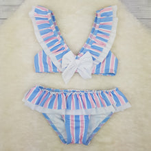 Load image into Gallery viewer, Sardon Pink And Blue Stripe Bikini Swimsuit
