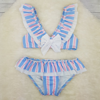 Sardon Pink And Blue Stripe Bikini Swimsuit