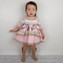 Load image into Gallery viewer, Ceyber Baby Girls Pink and Tan Sleeved Dress 3M-36M