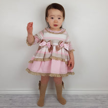 Load image into Gallery viewer, Ceyber Baby Girls Pink and Tan Sleeved Dress 3M-36M