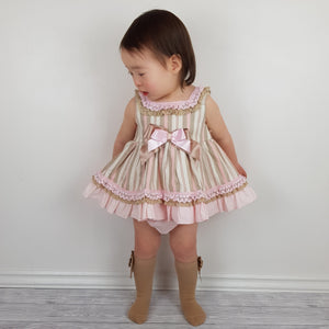 Ceyber Baby Girls Pink and Tan Dress 3M-36M