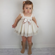 Load image into Gallery viewer, Ceyber Baby Girls Cream and Tan Dress 3M-36M