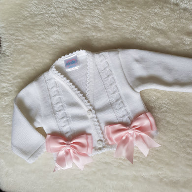 Kinder White With Pink Bows Cardigan