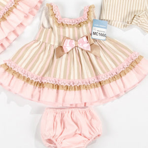 Ceyber Baby Girls Pink and Tan Dress 3M-36M