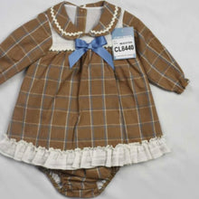 Load image into Gallery viewer, Ceyber Baby Girls Tan Check Dress 3M-36M
